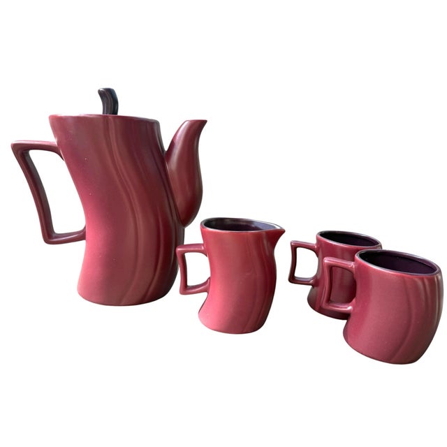 1970s Vintage Royal Orchid Stoneware Burgundy Coffee Service, Postmodern Ribbed Design - 5 pcs For Sale - Image 5 of 7