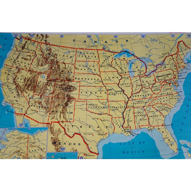 George F. Cram Mid Century Cram's Beginner's United States School Map Pull Down Classroom Map For Sale - Image 4 of 18