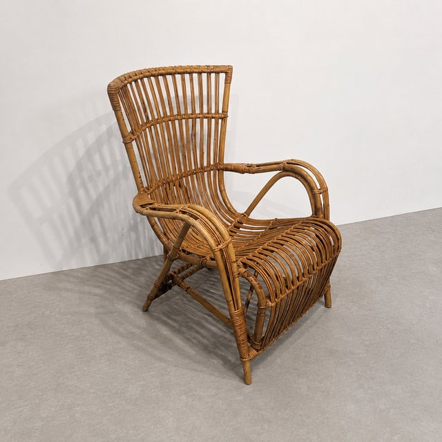 Boho Chic Vintage Natural Rattan Armchair, 1970s For Sale - Image 3 of 8