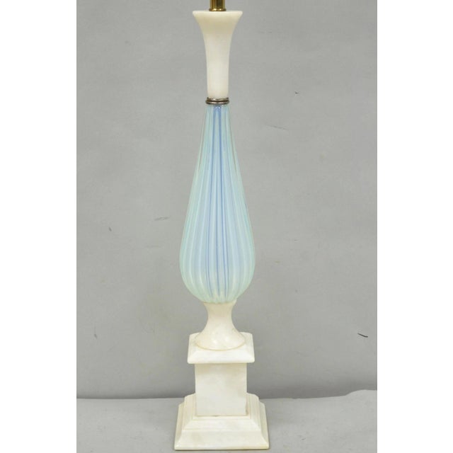 Mid-Century Modern Vintage Murano Italian Mid Century Modern Blue Blown Glass Marble Table Lamp For Sale - Image 3 of 15
