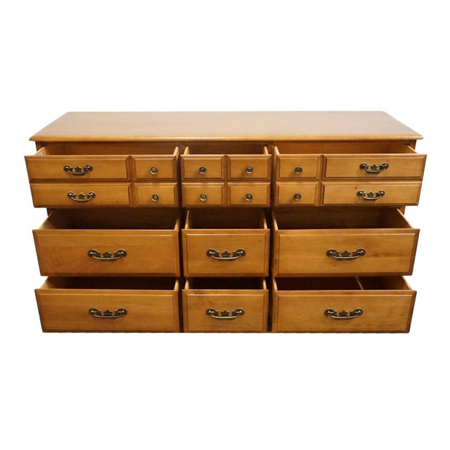 Mid 20th Century Garrison Furniture Solid Hard Rock Maple Colonial Early American 58" Triple Dresser 1858 For Sale - Image 5 of 13