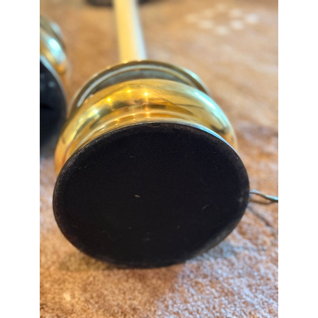 1980s Chapman Tall Buffet Cast Brass Table Lamps With Original Black Shades - a Pair For Sale - Image 13 of 17