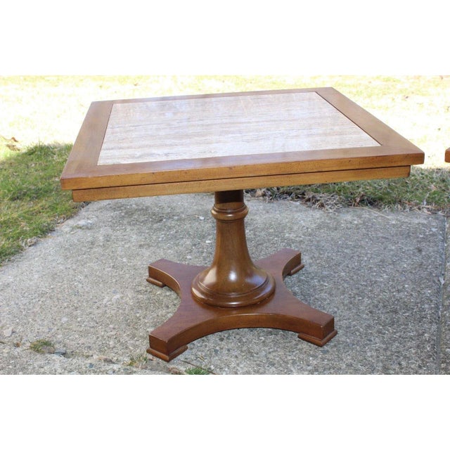 Set of 2 Townsend Manufacturing Co Tuscan Dark Travertine Marble Square End Table Excellent table set Has normal dings and...