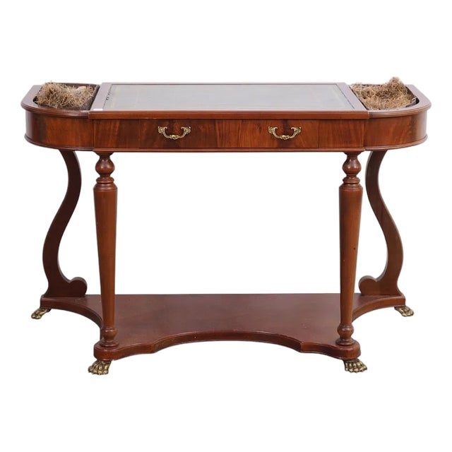 Early 20th Century Mahogany Console Writing Desk With Copper Planter Liners For Sale