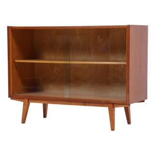Mid-Century Modern Walnut Display Cabinet with Glass Sliding Doors, 1960s For Sale