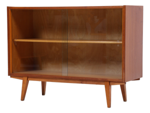 Mid-Century Modern Walnut Display Cabinet with Glass Sliding Doors, 1960s