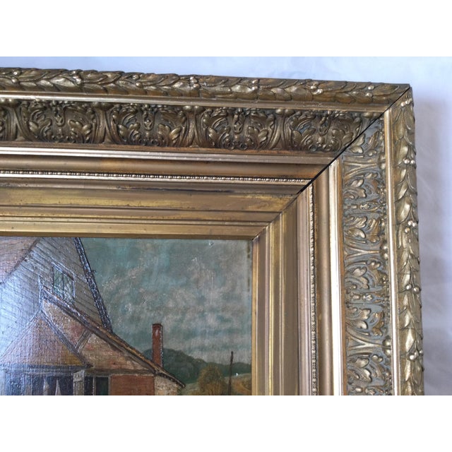 Antique 19th Century Oil on Board in Elaborate Gilt Frame For Sale - Image 9 of 11