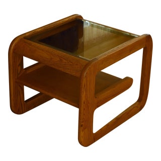 1980s Mersman - Vintage Oak and Smoked "Bellaire" Glass Side Table For Sale