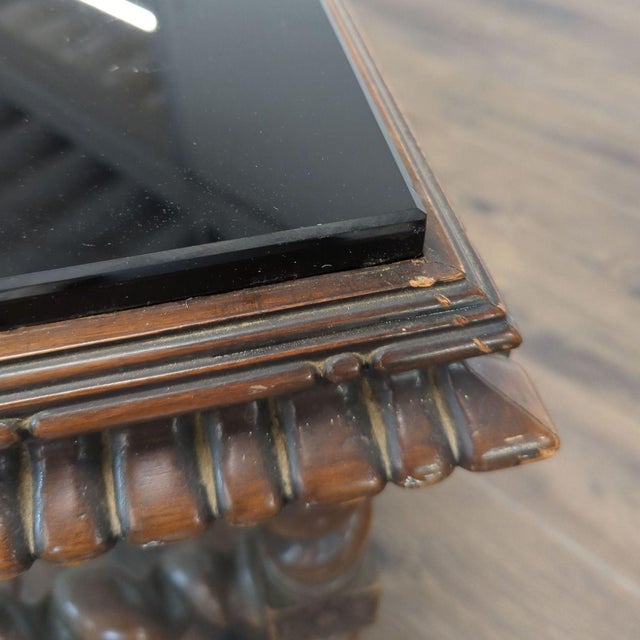 Vintage Glass Top Carved End Table For Sale - Image 4 of 6