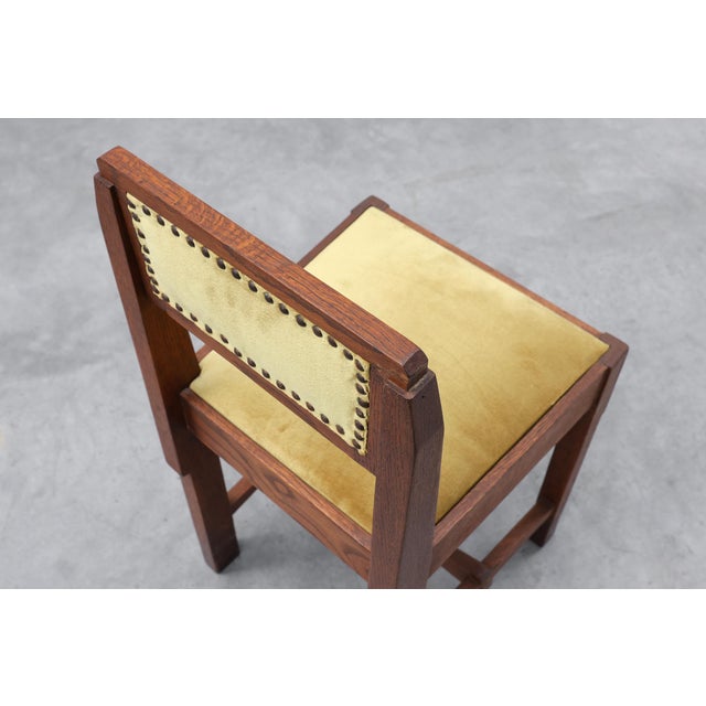 Vintage Art Deco Belgian Oak Side Chair with Yellow Upholstery, 1920s For Sale - Image 13 of 15