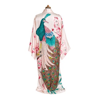 1940s Occupied Japan Cpo Silk Peacock Kimono Robe WWII/Korean War Era Gi Souvenir For Sale