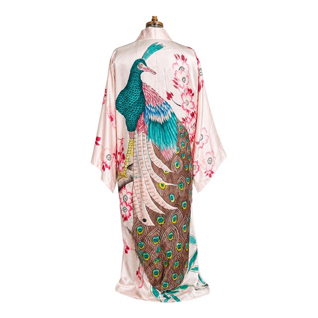 1940s Occupied Japan Cpo Silk Peacock Kimono Robe WWII/Korean War Era Gi Souvenir For Sale