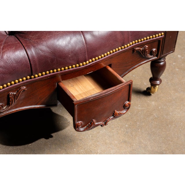 Vintage Humidor Armchair and Rolling Ottoman Set in Burgundy For Sale - Image 11 of 17