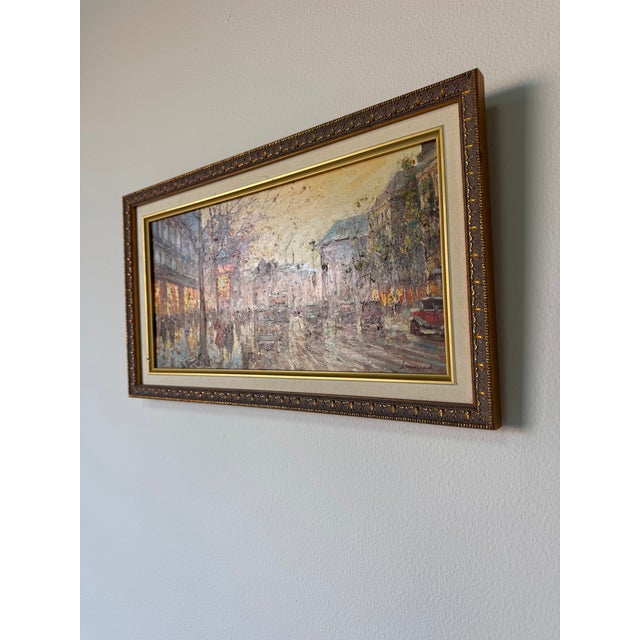 Vintage Parisian Street Scene Oil on Plywood – Framed For Sale - Image 4 of 12