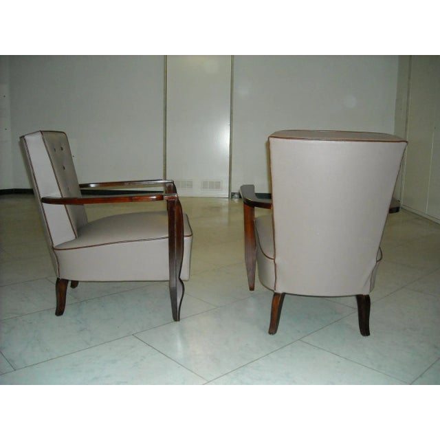 Set of Leather and Rosewood Armchairs, 1940s For Sale - Image 3 of 15