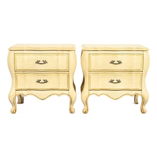 White Furniture French Provincial Louis XV Cream Lacquered Nightstands, Pair For Sale