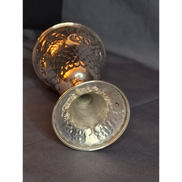 Silver Vintage Jerusalem Solid Silver Kiddush Cup - Hand-Chased Repoussé Grapes Fish Scales For Sale - Image 8 of 17