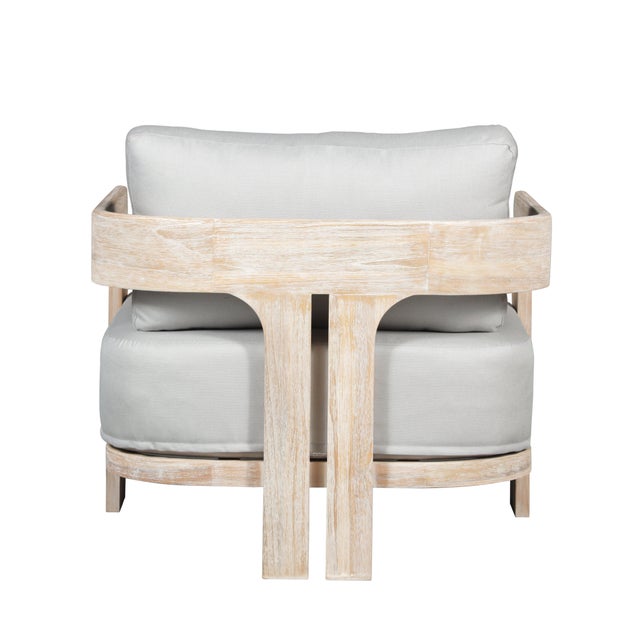 Gray Paradiso Outdoor Solid Teak Wood Chair Natural Look - Light Grey Fabric For Sale - Image 8 of 9