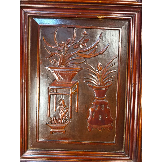 Antique 19th-Century Qing Dynasty Carved Hardwood/Elmwood "Scholar's Objects" Architectural Panel For Sale - Image 4 of 16