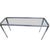 A mid century modern console table in the manner of Maison Jansen. A chrome base with decorative brass corners and a glass...