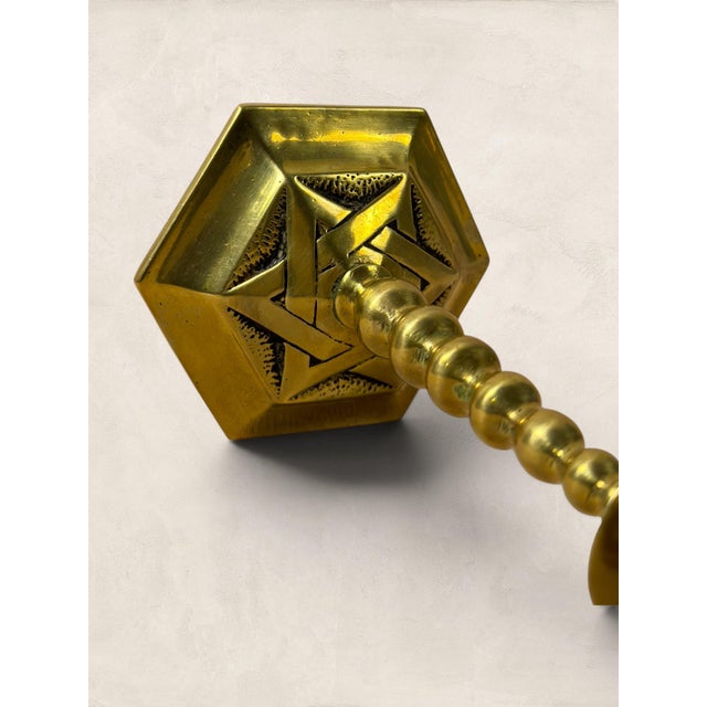Antique English Edwardian Brass Hexagonal Candlestick Holders For Sale - Image 17 of 18