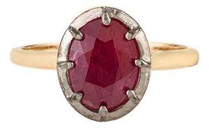 Solitaire Set 2.09 Ct Ruby Rhodium Engagement Ring in 18k Yellow Gold Size 6.5