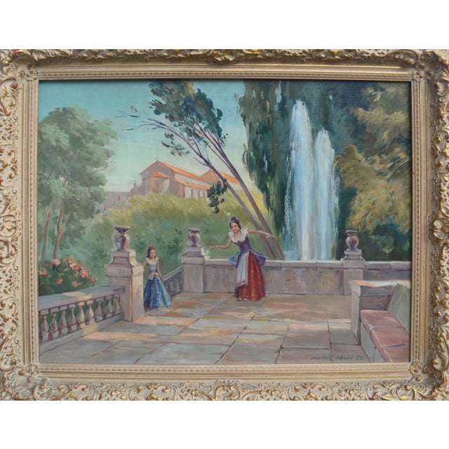 Textile Mid Century Figurative Landscape -- Sisters on the Terrazza by Ingvar Helgi For Sale - Image 7 of 7