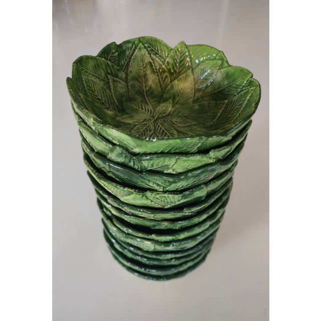 Green 13 Piece Vietri Foglia Leonardo Italian Earthenware Serving Set For Sale - Image 8 of 10