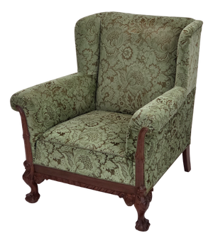 Danish Armchair in Green Velour and Carved Oak, 1950s