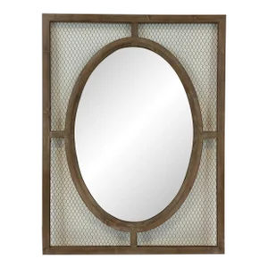 Organic Modern Wood and Wire Mesh Wall Mirror