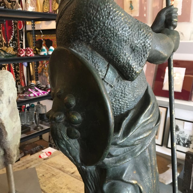 Metal Standing Warrior Lamp With Frosted Glass Torch For Sale - Image 9 of 13