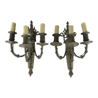Pair Early 20th Century French Bronze Sconces For Sale