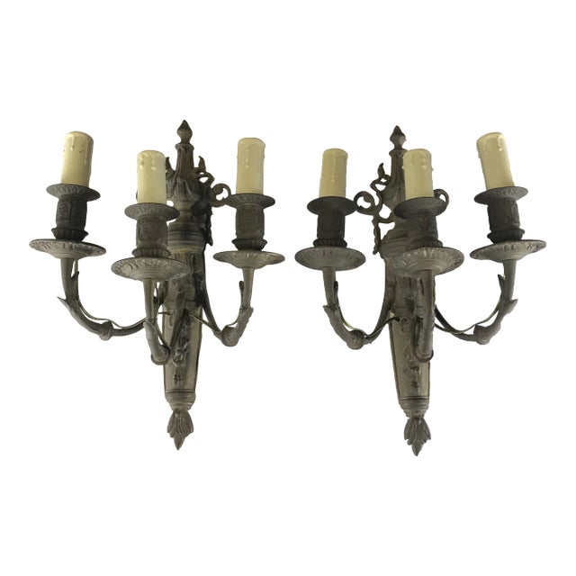 Pair Early 20th Century French Bronze Sconces For Sale