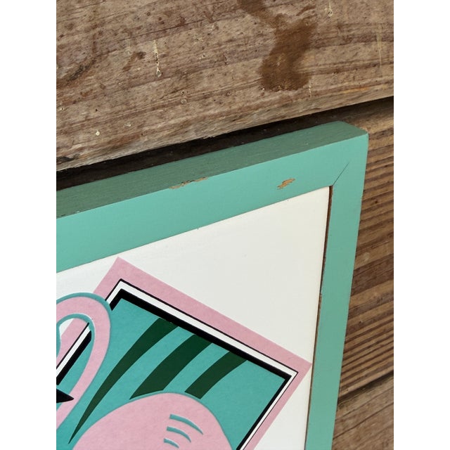 1985 Vando Flamingo Tile Wall Art With Painted Wood Frame For Sale - Image 4 of 11