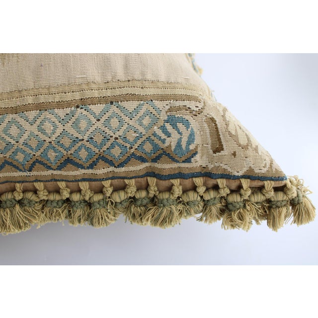 Antique French Aubusson Tapestry Needlepoint Pillow W/Cherubs Putto, 24x24" For Sale - Image 9 of 11