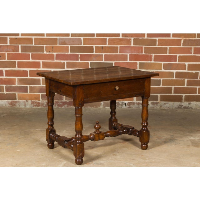 Wood 18th Century English Oak Side Table with Single Drawer and Turned Base For Sale - Image 7 of 12
