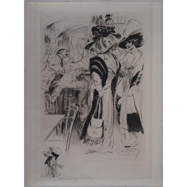 Alméry LOBEL-RICHE At the café Original engraving Signed in pencil bottom left and also signed in the plate On ancient...