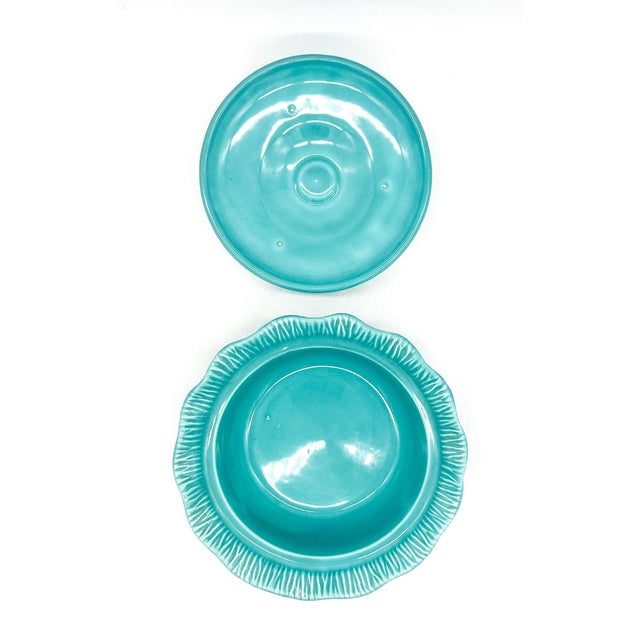 1950s 1956 Miramar of California Aqua / Turquoise Covered Serving Bowl – Mid-Century Modern / Coastal For Sale - Image 5 of 11