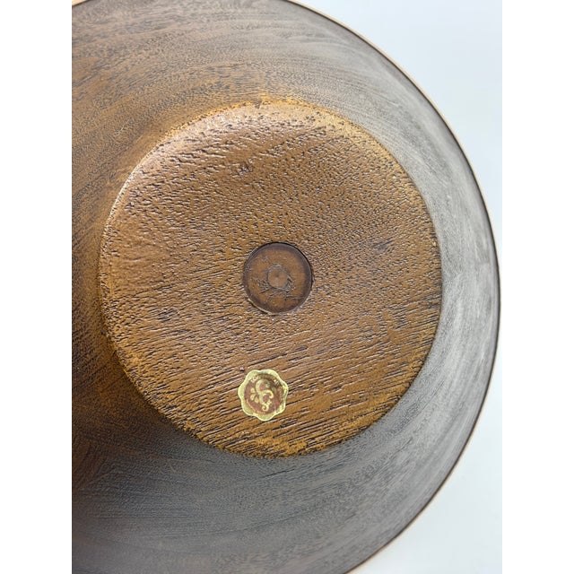 Copper Vintage 1970's Copper Trim Wooden Salad Serving Bowl For Sale - Image 8 of 9