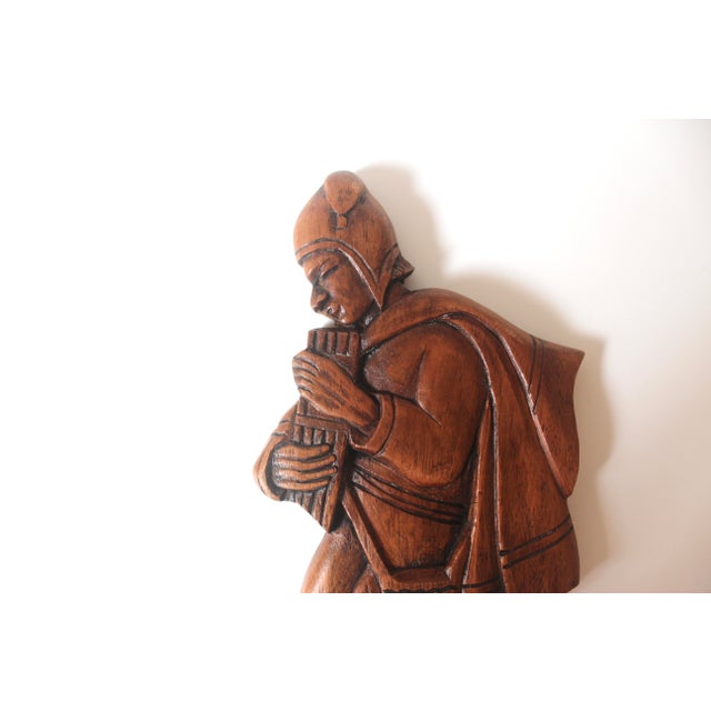 Brown Vintage Carved Wood Man Wall Hanging Pied Piper or Peasant Wall Art For Sale - Image 8 of 9
