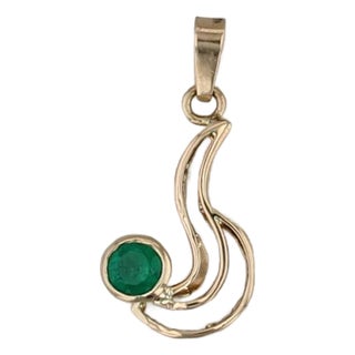 0.35ct Emerald Drop Pendant 18k Yellow Gold Round Solitaire For Sale