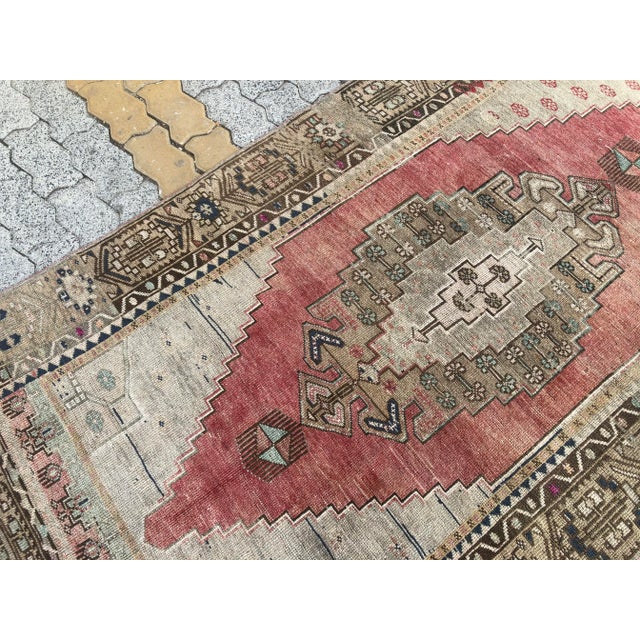 Textile Turkish Faded Floor Vintage Rug For Sale - Image 7 of 11