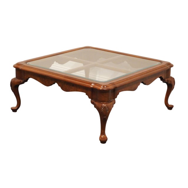 HEKMAN FURNITURE Solid Cherry Traditional Style 39" Square Glass Topped Accent Coffee Table 17.5" High 39.75" Wide 39.75"...