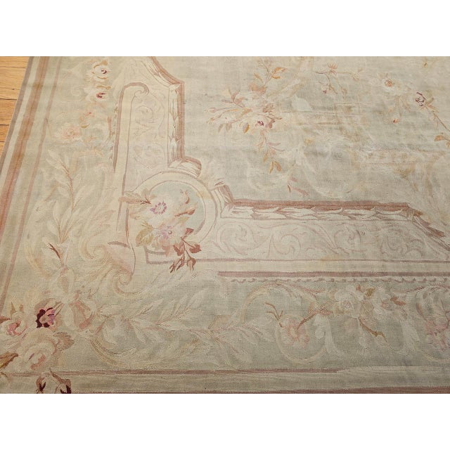 19th Century French Aubusson Room-Size Rug With Floral & Ribbon Motifs in Tan, Pink For Sale - Image 14 of 17