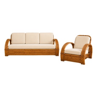 Sofa and Armchair in the style of Adrien Audoux & Frida Minnet, 1950s For Sale
