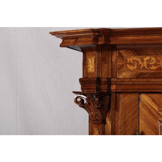 Wood Antique Baroque Walnut Cabinet with Pilasters, Corinthian Capitals and Inlays, Vienna, Austria, 1750s For Sale - Image 7 of 18