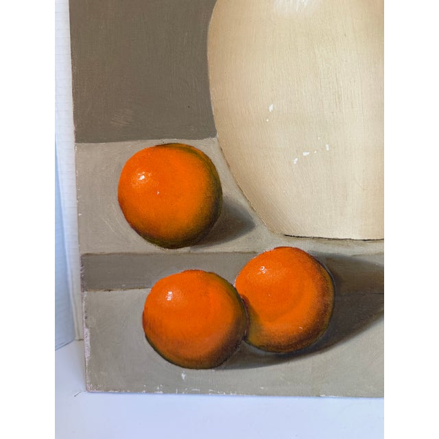 Mid-20th Century Unsigned Still Life Painting With Ceramic Jug and Oranges For Sale - Image 4 of 8
