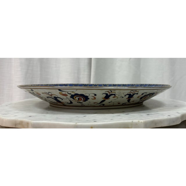 Vintage Monumental Hand-Painted Traditional Portuguese Ceramic Platter in Blue and Orange Floral Design For Sale In Mobile - Image 6 of 10
