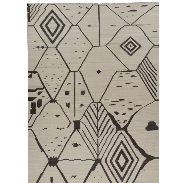 Textile Beige Scandinavian Flatweave Hand Woven Wool Rug, 14ft X 15ft For Sale - Image 7 of 8