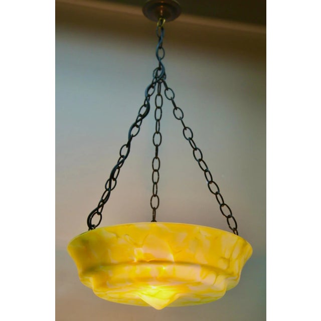 Art Deco Scailmont Belgium Glass Shade Ceiling Lamp, 1930s For Sale - Image 9 of 12